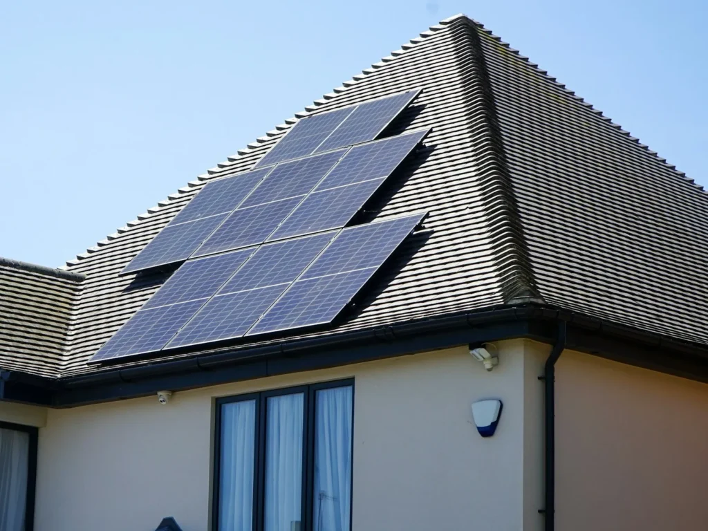 Rooftop solar panels on a home ready for solar panel cleaning