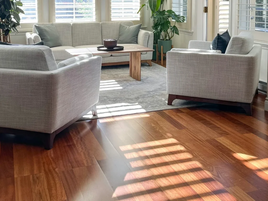 Two-story living room with tall high windows