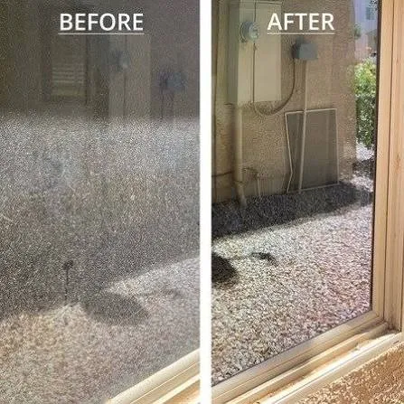Dusty window before and after a professional clean, Temecula CA